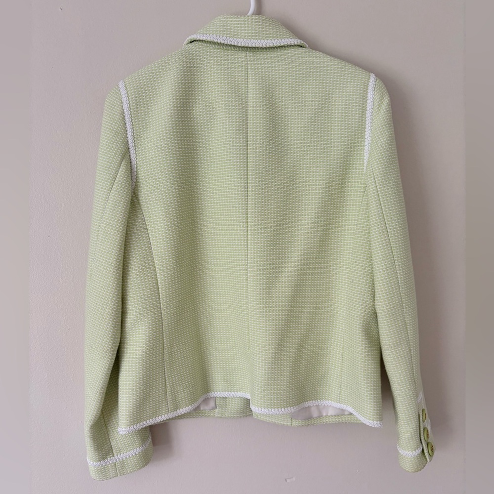 Worth New York Woven Green and White Clasp Blazer Jacket Size 8 - Picture 3 of 8